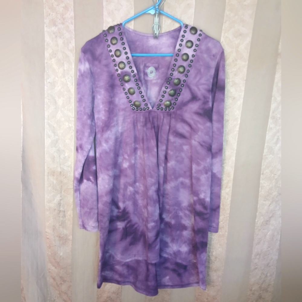 Double D Ranch Purple Tunic with Studded V-Neck